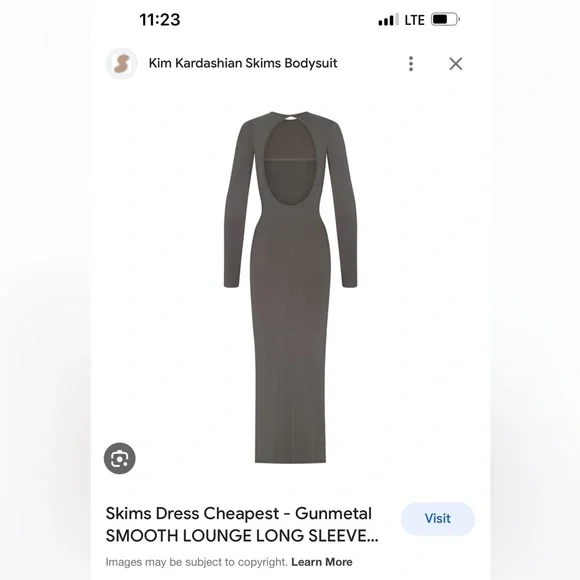 SKIMS smooth lounge long sleeve dress with open back in GUNMETAL GREY - Picture 4 of 4